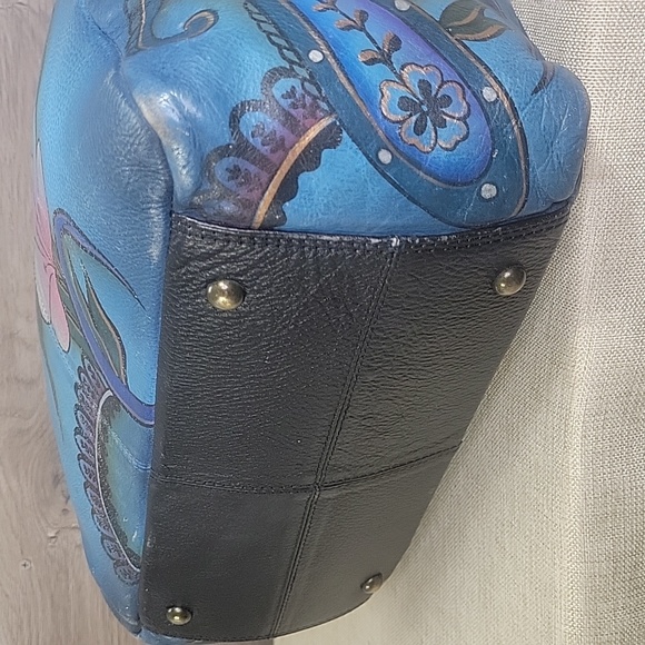 Anuschka Blue Hand Painted Leather Shoulder Bag - Picture 9 of 16